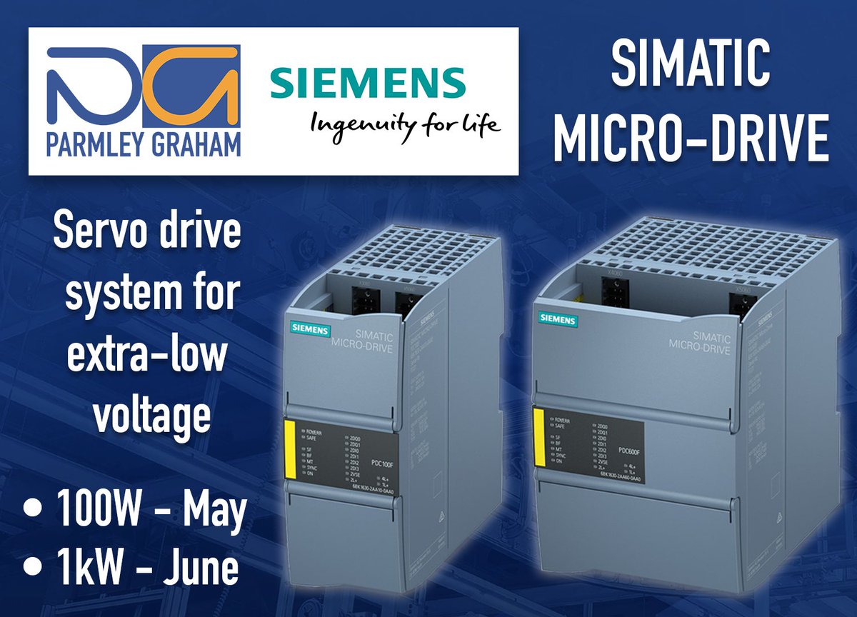 ParmleyGraham's tweet image. SIMATIC #MICRODRIVE, the new #Servo drive system for extra low voltage, has now launched! The MICRO-DRIVE is perfect for low-voltage devices, most commonly 24 V and 48 V DC motors. 

Available now: 100W output
Available in June: 1kW output

To learn more:
lnkd.in/dVfhTyR