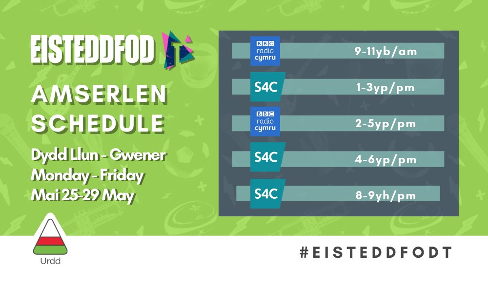EisteddfodUrdd's tweet photo. AMSERLEN EISTEDDFOD T

Dyma ble i fwynhau holl hwyl Eisteddfod T wythnos nesa!

😆 4 days to go! #EisteddfodT will be available to watch live on @S4C and on your radios with @BBCRadioCymru all next week! https://t.co/2LWMXnvD7K