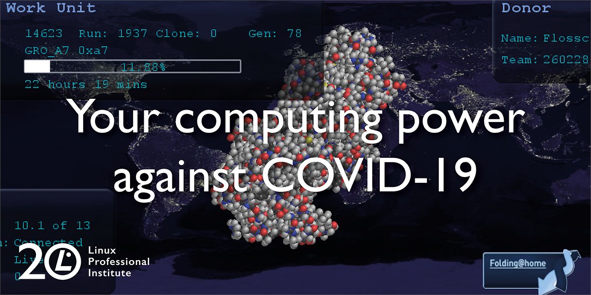 LPIConnect's tweet photo. Make your computing capabilities available for a Free/Libre/Open Source project to help fight COVID-19: Folding@Home. José Carvajal tells you more in his blog post on https://t.co/BMSOWnORIu: https://t.co/RdG8rmO1sy @foldingathome #hackingcorona #opensource #COVID19 https://t.co/jxqNcpeh56