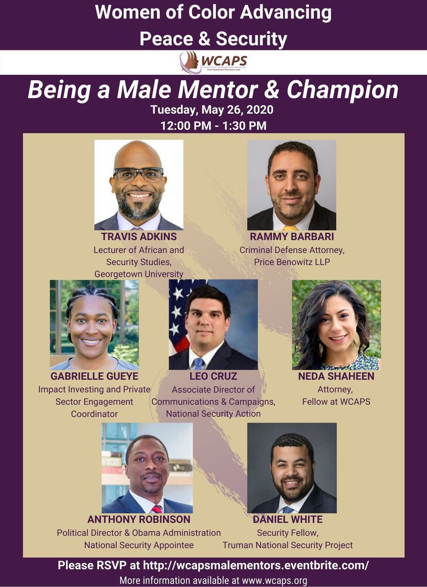 WCAPSnet's tweet photo. Reminder: Join WCAPS on May 26th for a discussion on "Being a Male Mentor & Champion." You can register at https://t.co/wtMTz65PuD. #WCAPSExperts Travis Adkins @jenkinsbd @awarriorscholar @robocando @WCAPSinNY @WCAPSintheUK https://t.co/93E7xaP3JN