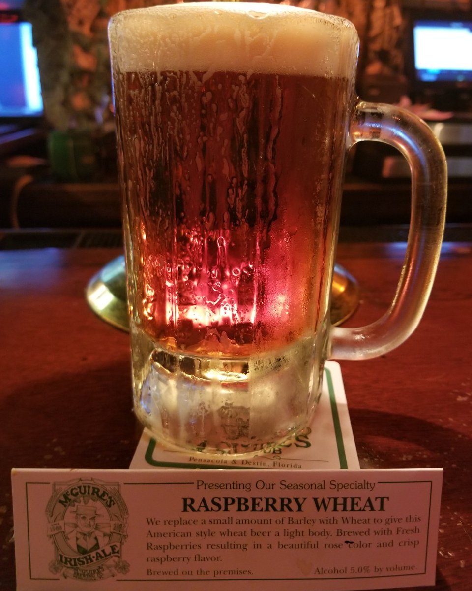 McGuiresPub's tweet photo. You asked... the brewmaster listened! Raspberry Wheat is our seasonal ale! Now on tap! #mcguirespensacola, #raspberrywheat, #IrishAle, #downtownpensacola https://t.co/xUGRqHWgGU