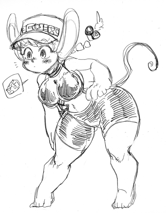 初期のピンクネズミちゃん、この頭身はこの頭身で気に入ってるからなんかリメイクして違うキャラにしたい。キャップ付きで。キャップ娘好き。 