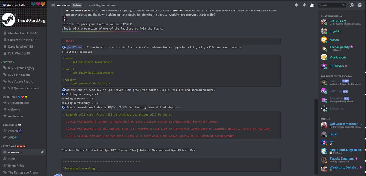 Here's a glimpse of before and during of our server for the #RetroWar event.
Pitting our community one against the other for that weekend pre-release fun
🍿