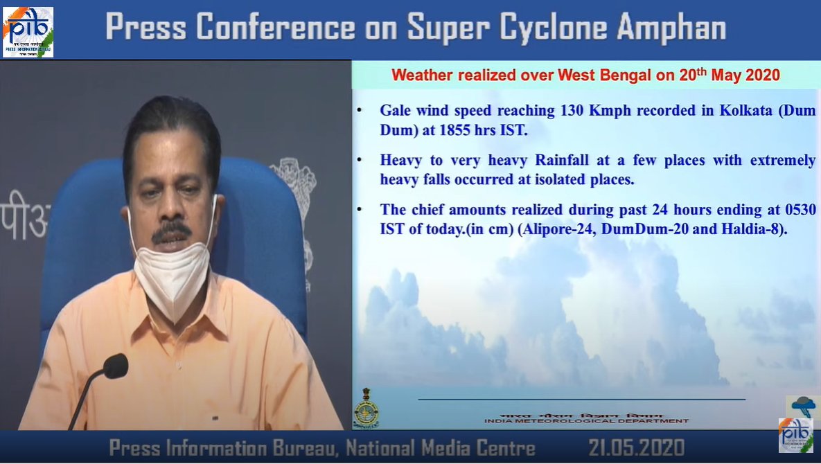 PIB_India's tweet image. We had predicted very high wind speed in Kolkata and adjoining districts - DG, @Indiametdept 

#CycloneAmphanUpdate #CycloneAmphan