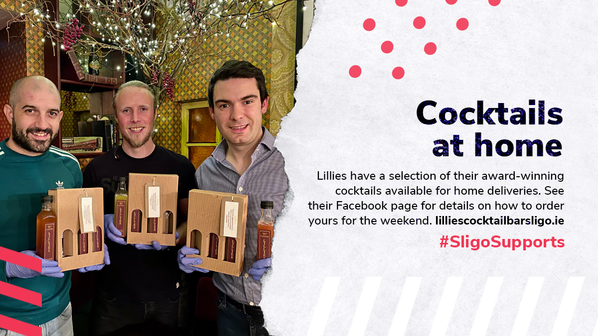 Plan a cocktail night for this weekend with <a href="/Lilliessligo/">Lillies sligo</a>'s homemade cocktails! They're selling out fast so get your order in soon. Pre-order your cocktails between 1 - 5pm today by calling Jamie on 087-956 1080. #SligoSupports # ShopLocal #CocktailNight