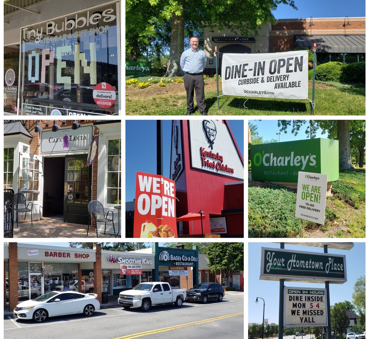 RepLoudermilk's tweet photo. Take a look at how some businesses in Georgia’s 11th Congressional District are letting their customers know they are OPEN for business. #GetAmericaBackToWork #InItTogether https://t.co/A0wpdhWSMl