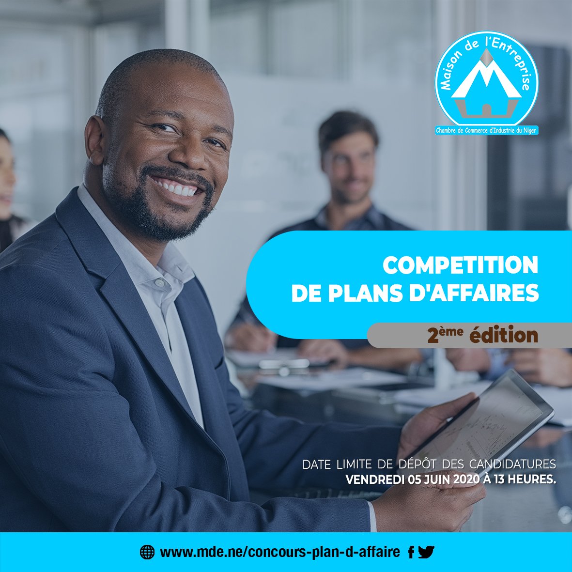 La date limite de dépôt des candidatures à la #CPA est reportée au vendredi 5 juin 2020 à 13H. Ne manquez surtout pas cette occasion. Pour tout savoir sur les conditions générales et les candidatures, rdv sur ce lien 👉🏼 mde.ne/concours-plan-… 

#Entreprenariat 
#Niger