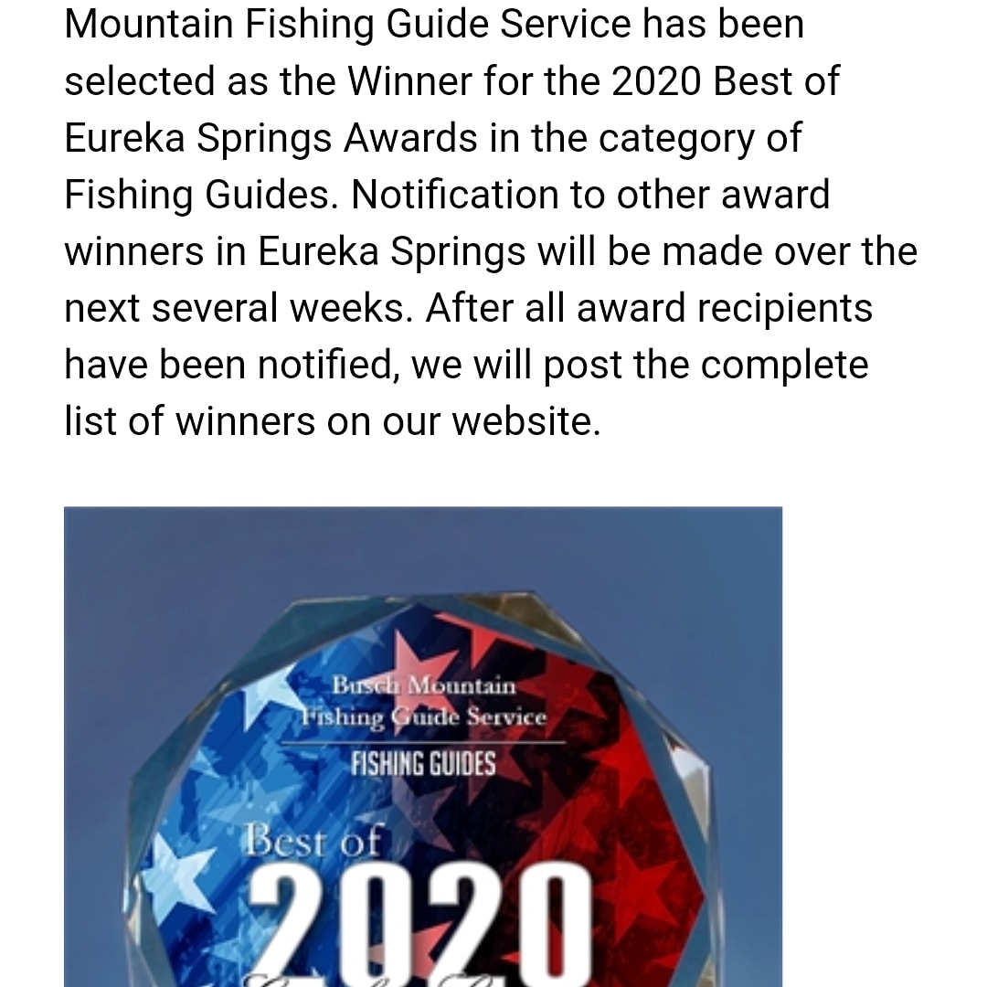 BuschMtn's tweet photo. I was selected as winner of the 2020 "Best of Eureka Springs awards" in the Fishing guide category. Thats pretty cool! @MiaAnstine @Bad_Boy_Medic @DouglasOutdoor @HukGear @garminfishhunt
#walleye 
#fishinglife https://t.co/67LbgGGhio