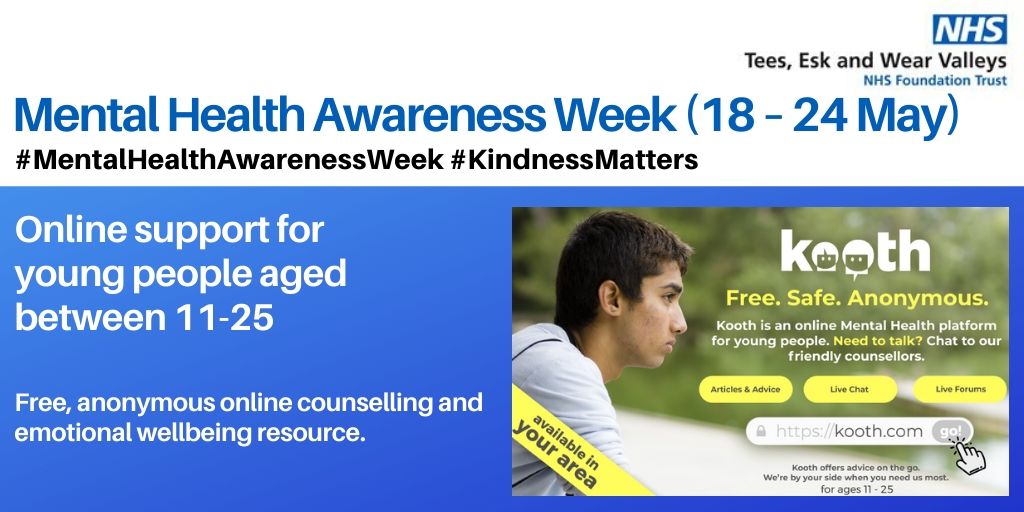 Young people may be finding things difficult at the moment. Mental and emotional wellbeing support is available from #Kooth for those who are feeling low in mood, anxious or stressed kooth.com #MentalHealthAwarenessWeek #KindnessMatters <a href="/ValeofYorkCCG/">NHS Vale of York CCG</a>
