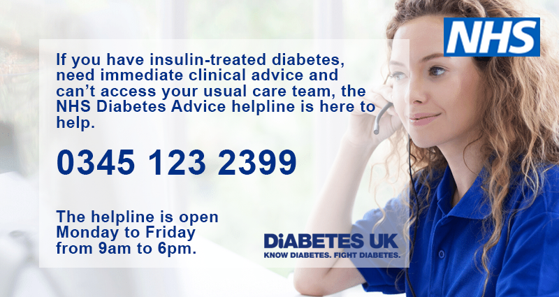 NHSDiabetesProg's tweet photo. A dedicated helpline has been introduced to advise people living with #diabetes who need help with insulin throughout the #coronavirus pandemic — the NHS is here to help. 📞💙 https://t.co/79N6ogrvdY