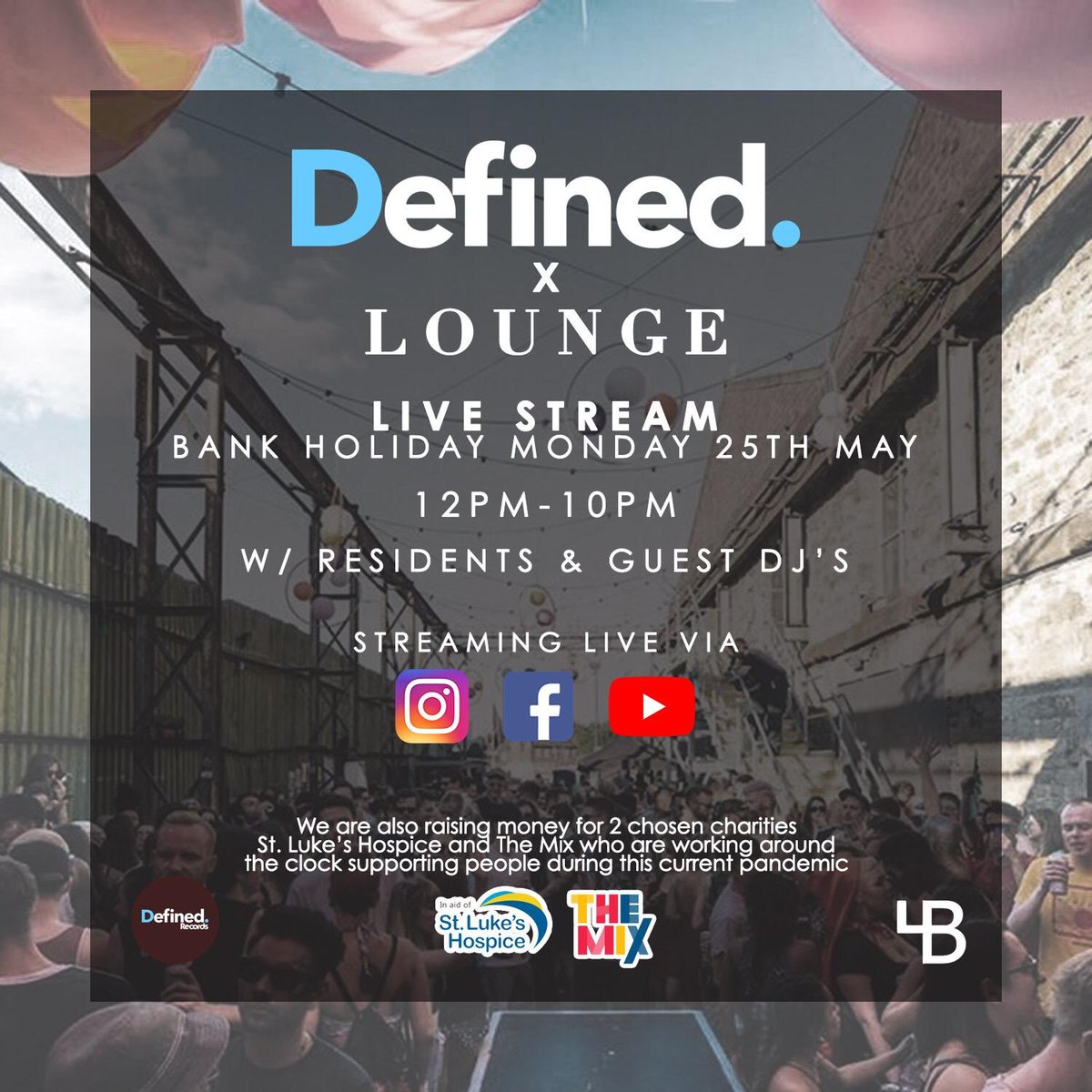 Please join us this Bank Holiday Monday 12pm - 10pm as we stream live from <a href="/loungbarssex/">LoungeBarEssex</a> to raise money for our 2 chosen charities <a href="/StLukesHospiceB/">St. Luke's Hospice (Basildon & District)</a> &amp; <a href="/TheMixUK/">The Mix</a> please see donation links below x

The Mix: justgiving.com/fundraising/de… 

St Luke's: justgiving.com/fundraising/de…
