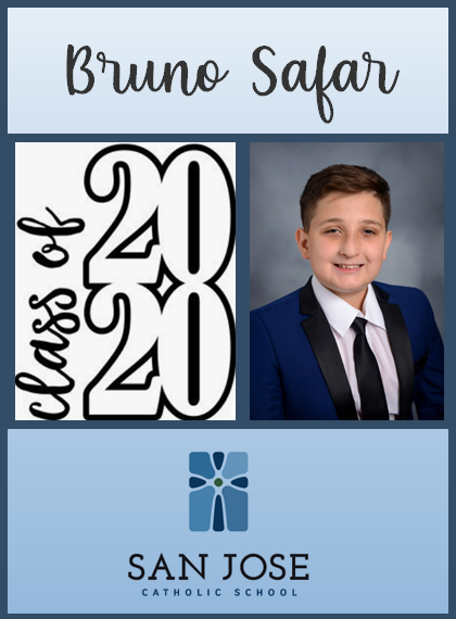 SanJoseCSJax's tweet photo. 8th grade Spotlight of the Day! We are so proud of our 8th graders and are excited to see where their journey leads them. Their presence on our campus will be greatly missed. Congratulations, Class of 2020! #sanjosecatholic #classof2020 #catholicschoolstrong https://t.co/p4XQjfeW0Z