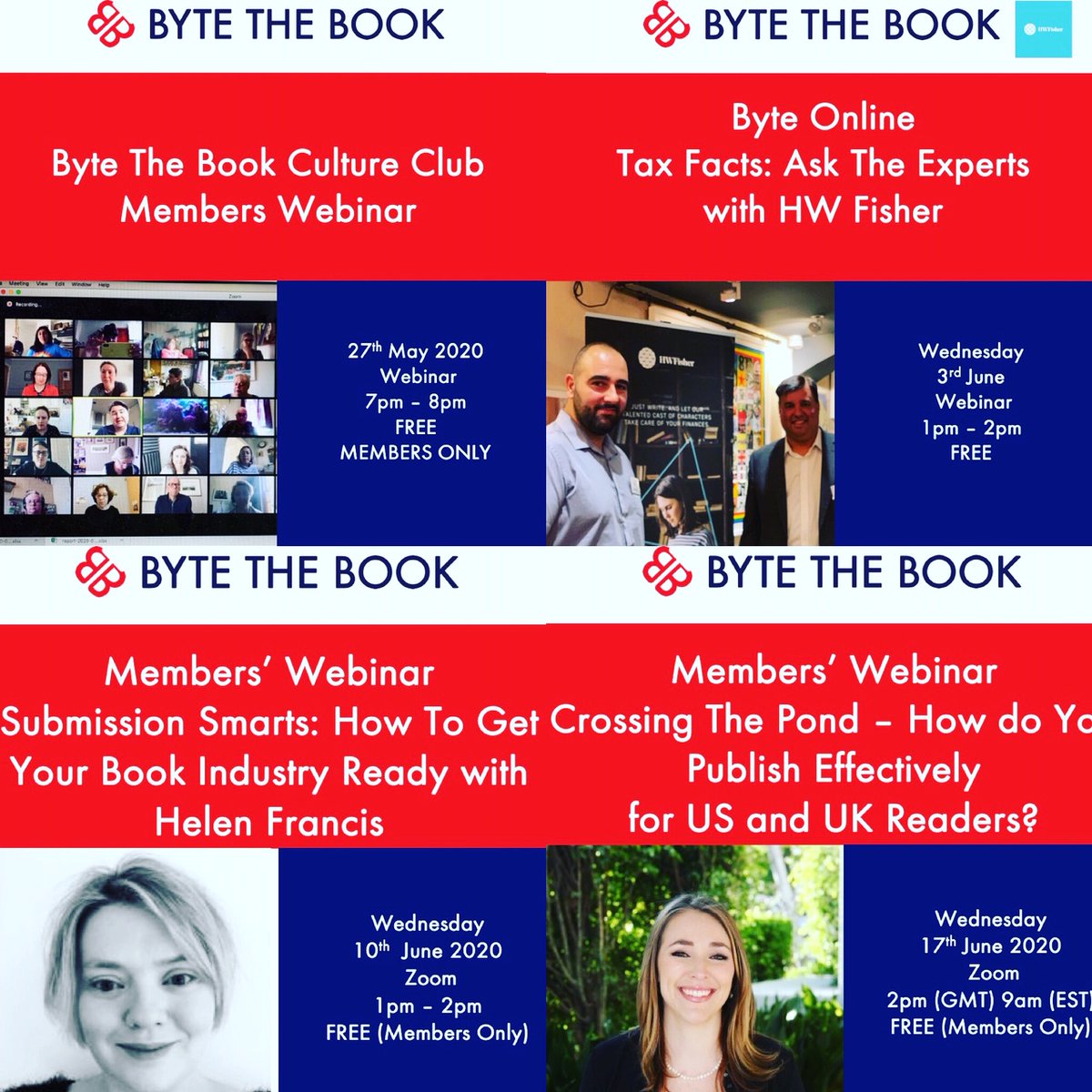 BytetheBook's tweet photo. So many good events coming up in the #BytetheBook calendar. Become a #BytetheBook member to attend any or all of these super useful and informative webinars for free. For details of how to become a member for just £36 a quarter click on the link: https://t.co/GbJvAYUzf1 https://t.co/6slKew2mRM