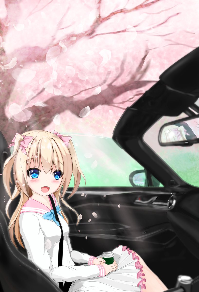 taku_saf1's tweet photo. #100万円イラコン
@miku_emori 
「桜キレイだね、お兄ちゃん！」

エルちゃん、妹キャラ、ツーサイドアップ、セーラーワンピ、カップ両手握り、車、桜
俺の好きをこれでもかと詰め込んで気合い入れて描いてみました！
あああエルちゃんにお兄ちゃんって呼ばれてええええ https://t.co/XzJJyPMgzx
