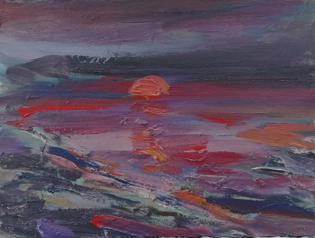 AlCritchlow's tweet photo. Some of my favourite walks in these last few weeks have been watching the sun sink below the horizon. #contemporarypainting #seascape #paintingsofthemind #solway #oilpaint #cumbria #sky #sunset https://t.co/Z9R9WKNApa