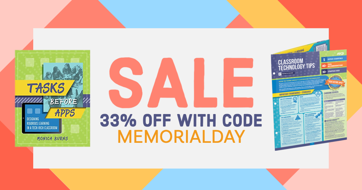 ClassTechTips's tweet image. 👋 Happening now!

When you order through @ASCD's website, get 33% OFF with code 👉MEMORIALDAY

💬 Find my book #TasksBeforeApps and my NEW Quick Reference Guide here: ascd.org/Publications/a…
