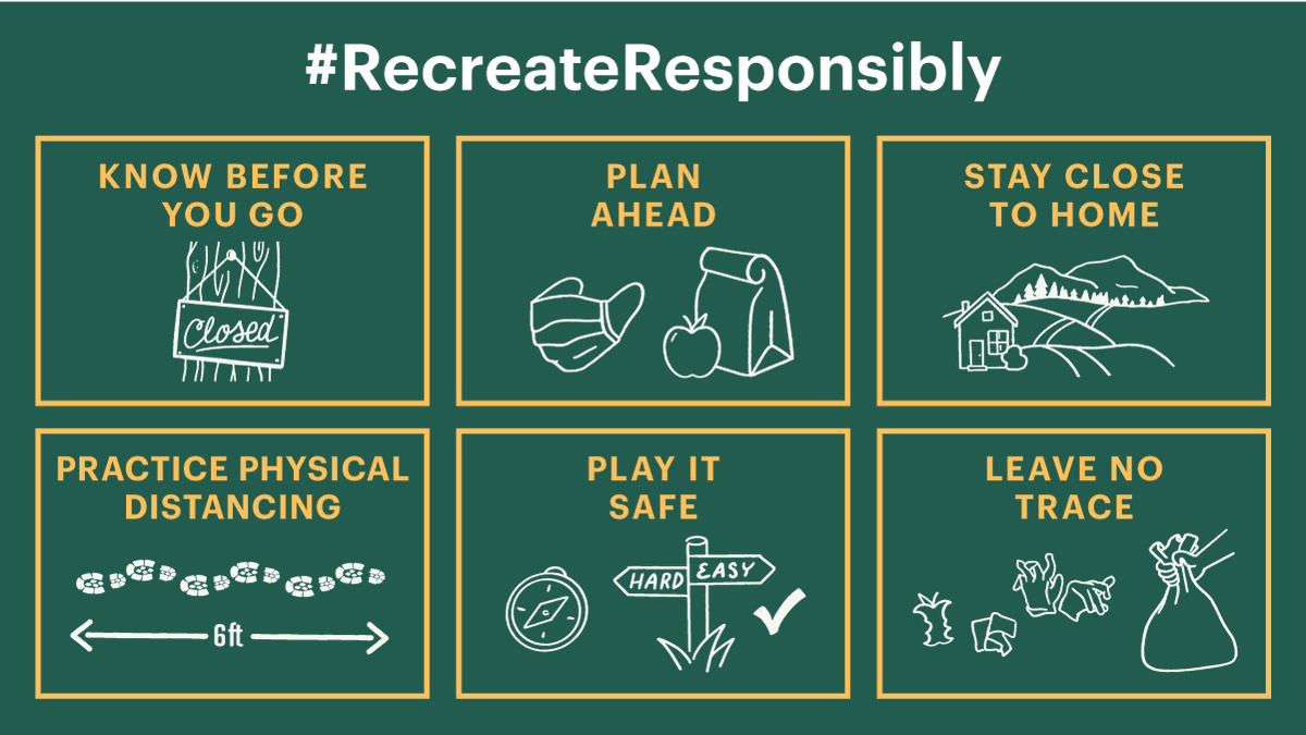 BIG NEWS: The new #RecreateResponsibly guidelines for getting outdoors just launched. Join us in committing to protecting others, ourselves, and the places we love next time you get outside: recreateresponsibly.org