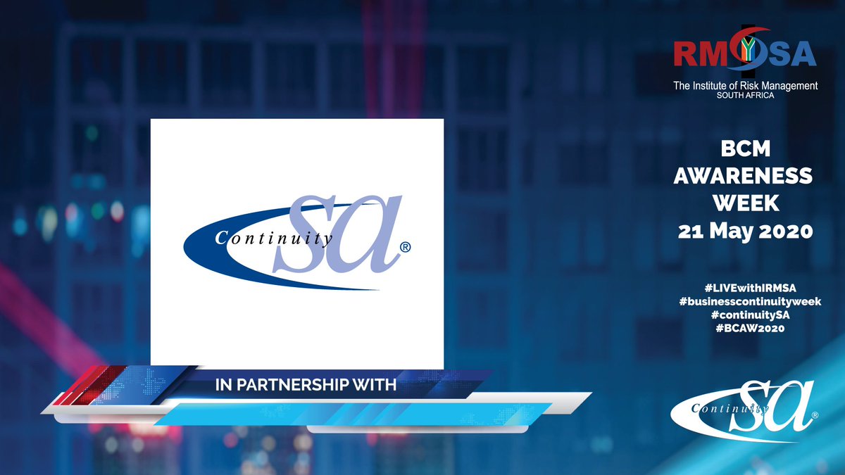 IRMSAInsight's tweet photo. We would like to thank @ContinuitySA for partnering with us on this fantastic event. We could not have done it without you!
#LIVEwithIRMSA #businesscontinuityweek #continuitySA #BCAW2020 https://t.co/Ec7TsgLAaE