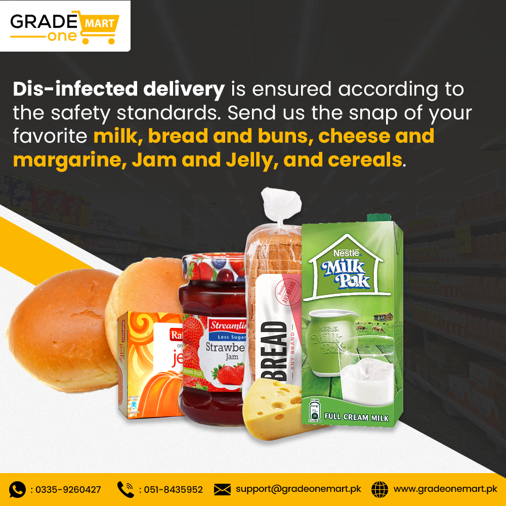 GradeOneMart's tweet image. All your dairy and breakfast items are just a call/order away. We provide a variety of high quality dis-infected daily essentials at your doorstep. Visit our website today to place your order:
gradeonemart.pk
#Safehomedelivery #GradeOneMart