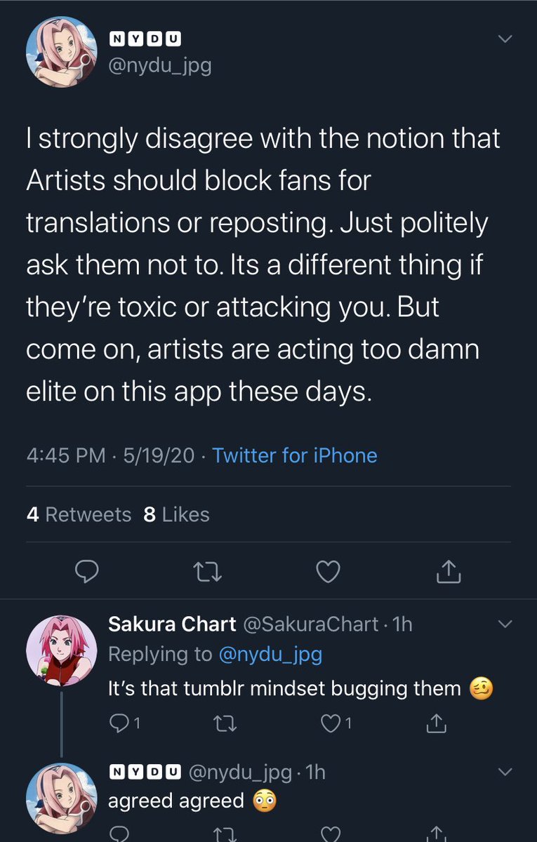And let's point out something, shall we? You seem to be close with someone who has been called out repeatedly by artists for reposting art without permission. I'm talking about Sakurachart. Someone who likes to claim she's changed but clearly hasn't.