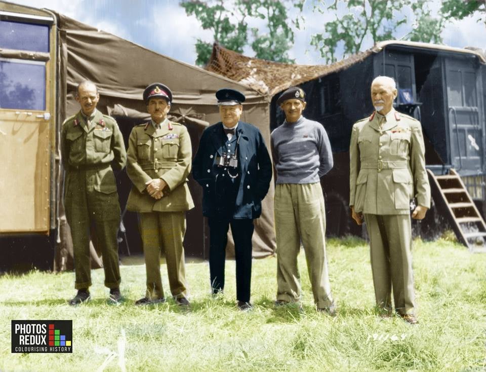 By the War's final battles, Monty was basically dressing to see what he could get away with while Churchill wanted to play the officer of the watch on RMS Titanic. Again, one can only feel sorry for Alanbrooke, staring grimly at the camera.