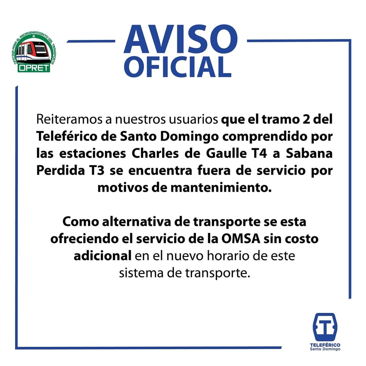 Reiteramos a nuestros usuarios que el tramo 2 del <a href="/telefericosd/">telefericosd</a> se encuentra fuera de servicio por motivos de mantenimiento.👈🏼🚡