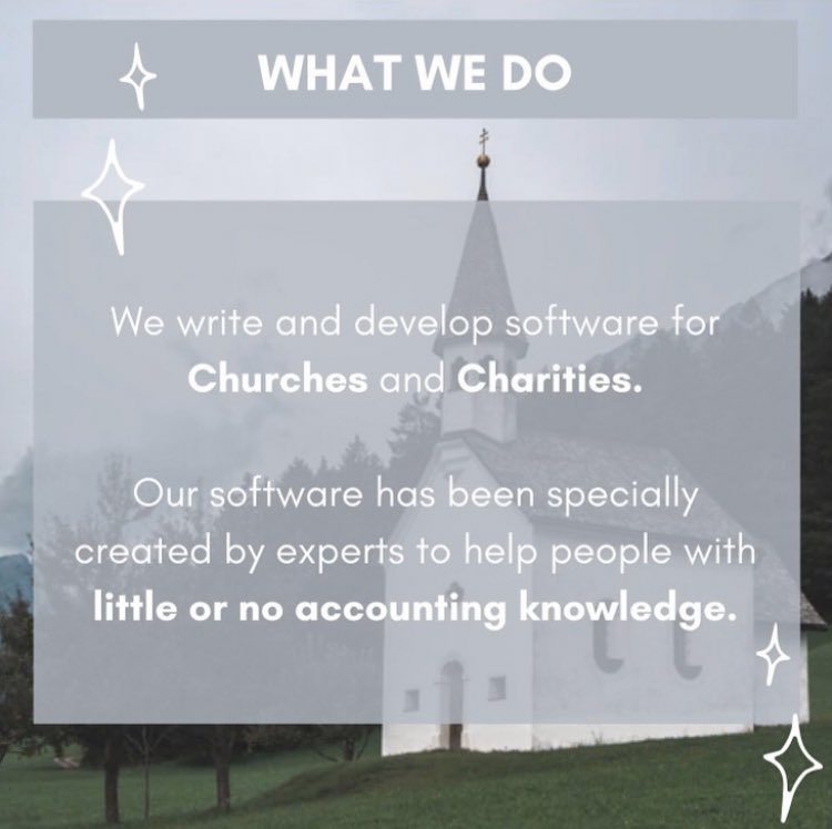 data_dev's tweet image. What we do 💫

• If you run a church or charity and have little accounting knowledge, we’re here to help you set it up and guide you through it. 💒

• We develop high-quality and clear to understand software designed to meet a variety of needs your church or charity may have.💡