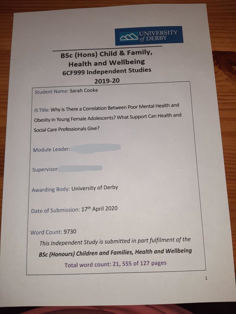 I just got my dissertation mark back and I got a first 90%. I am ecstatic, as I properly worked my butt off for it. x  <a href="/DerbyUni/">University of Derby</a>  <a href="/derbyuni_cfhwb/">Uni of Derby Child and Family Health and Wellbeing</a> <a href="/TimetoChange/">Time to Change</a>