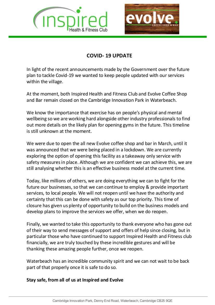 inspiredcambs's tweet photo. We miss you all. Here's an update from us. https://t.co/XKsNBBvXUv