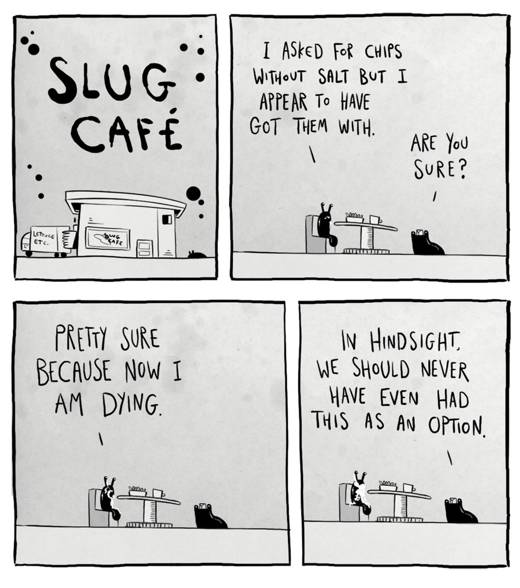 Today's Thursday repost is Slug Cafés very first comic which I drew at 4 in the morning after I woke up and couldn't get back to sleep. 

#comic #webcomic #comicstrip