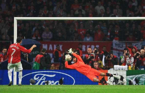 UCL 2007-2008: United win the trophy. Ronaldo scores only 3 goals in knockout phase, 1 in the final where he has a normal performance and misses the penalty during the penalty shoot-out. Luckily for him and United, Terry slips.