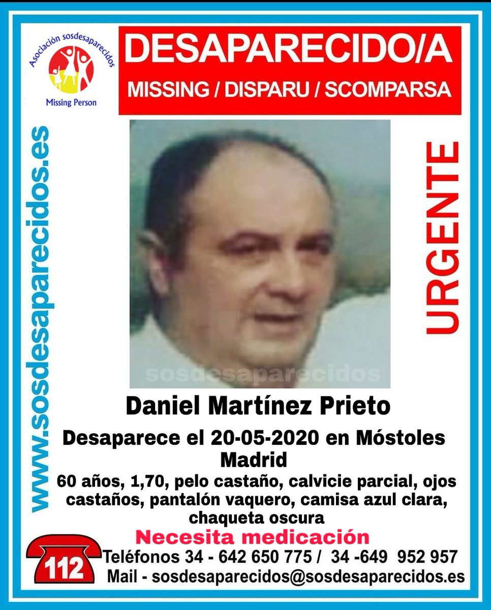 guardiacivil's tweet image. ⚠️MuyUrgente🆘
Daniel necesita medicación y ha #desaparecido en Móstoles #Madrid
Ayúdanos, si lo ves llama:
☎️062
☎️091
☎️112
Tu RT no cuesta nada y puede ayudar mucho