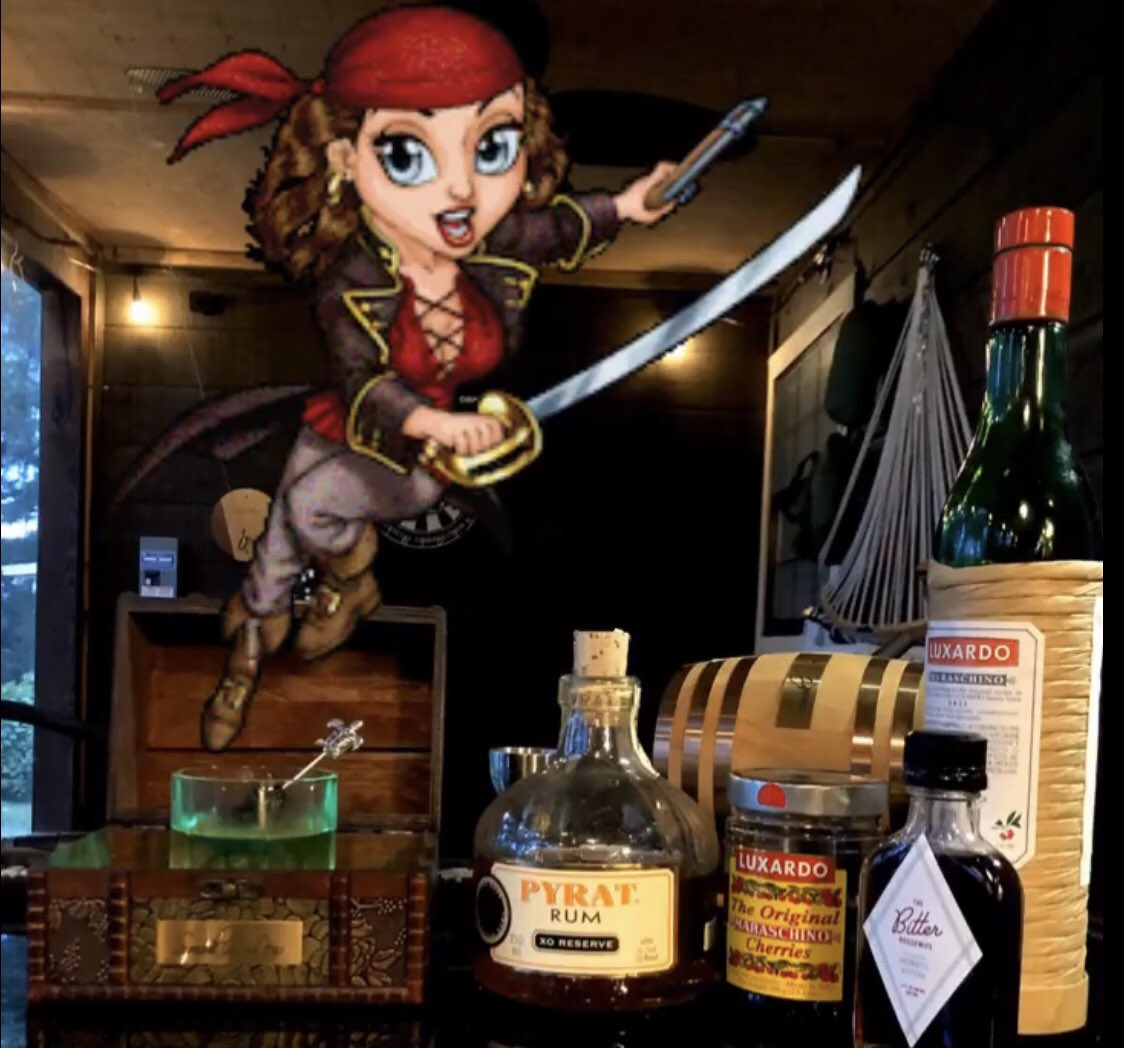 LewSmokin's tweet photo. Creating with what I have on hand...   I have several bottles of Pyrat Rum since I use the boxes to build smokers.   I’ll call this drink; The Smoked Wench’s Cherry 🍒 https://t.co/JnBIkQlC2j