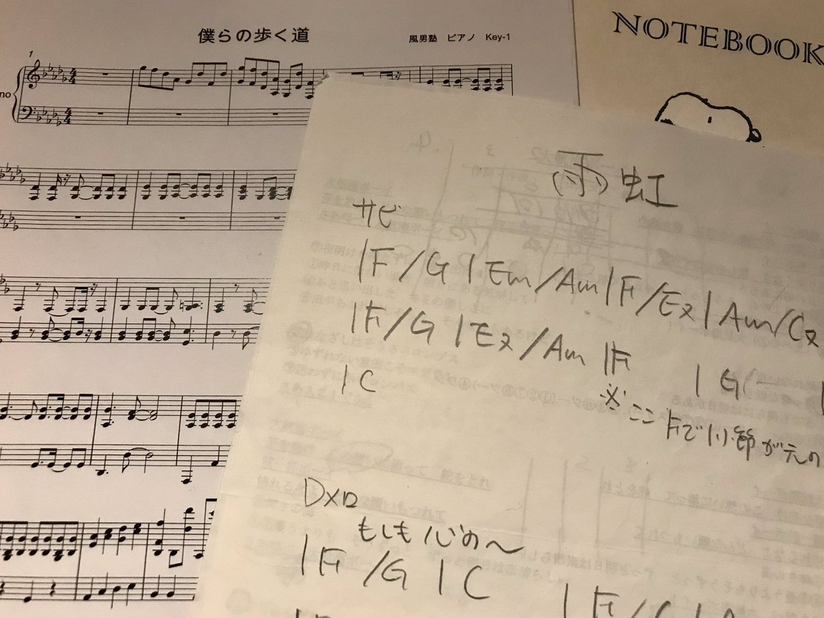 喜屋武ちあき 探し物をしていたら 風男塾の時に弾き語り した楽譜が出てきた 大切にとってあります 僕らの歩く道 と 雨ときどき晴れのち虹 久しぶりに弾いてみようかな よかったら雨虹弾いてみてください
