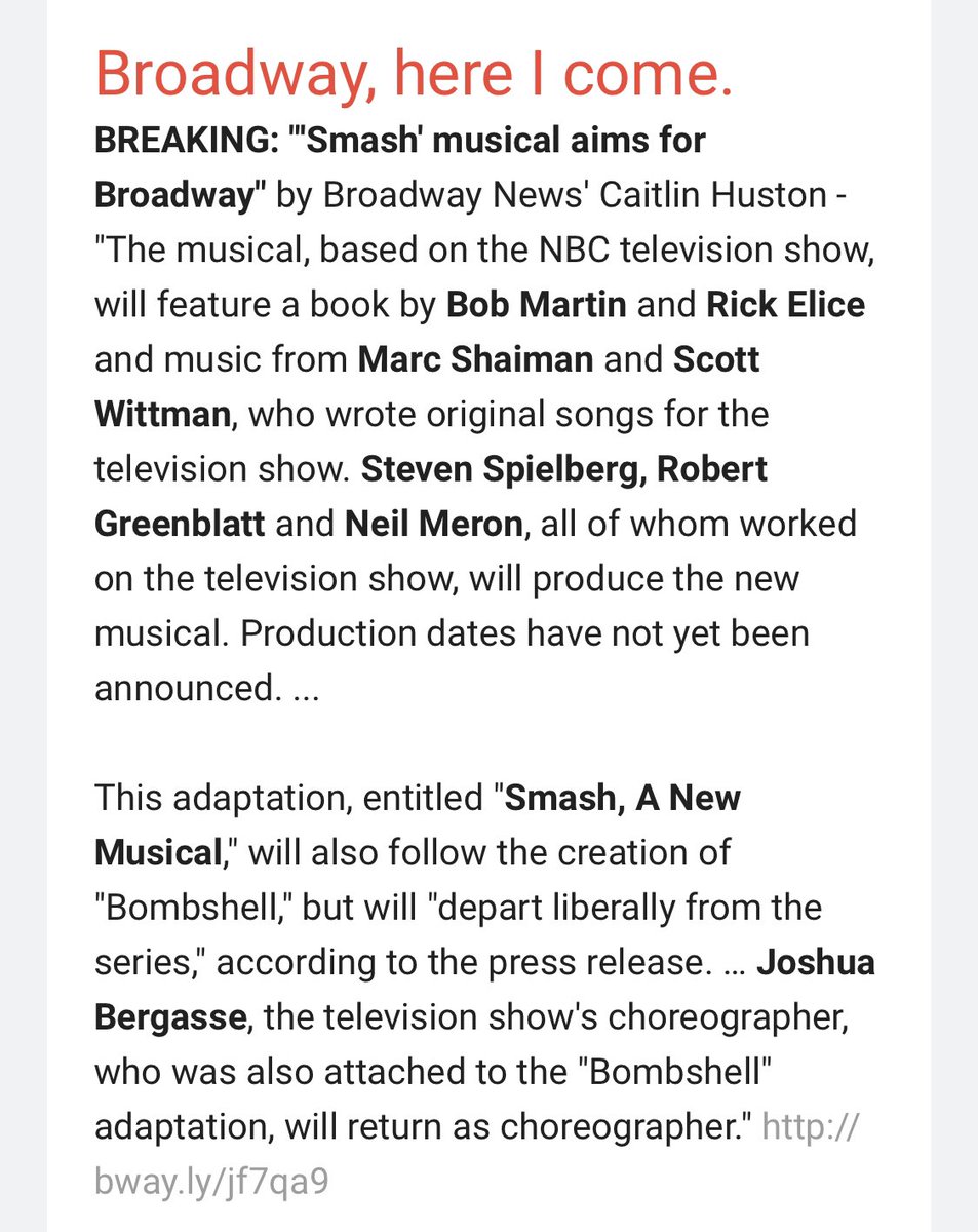 mr_taylor's tweet photo. BREAKING NEWS for @NBCSmash fans: it’s coming to Broadway!! #bombshell #BombshellConcert #letmebeyourstar https://t.co/E7A1CcNHWB