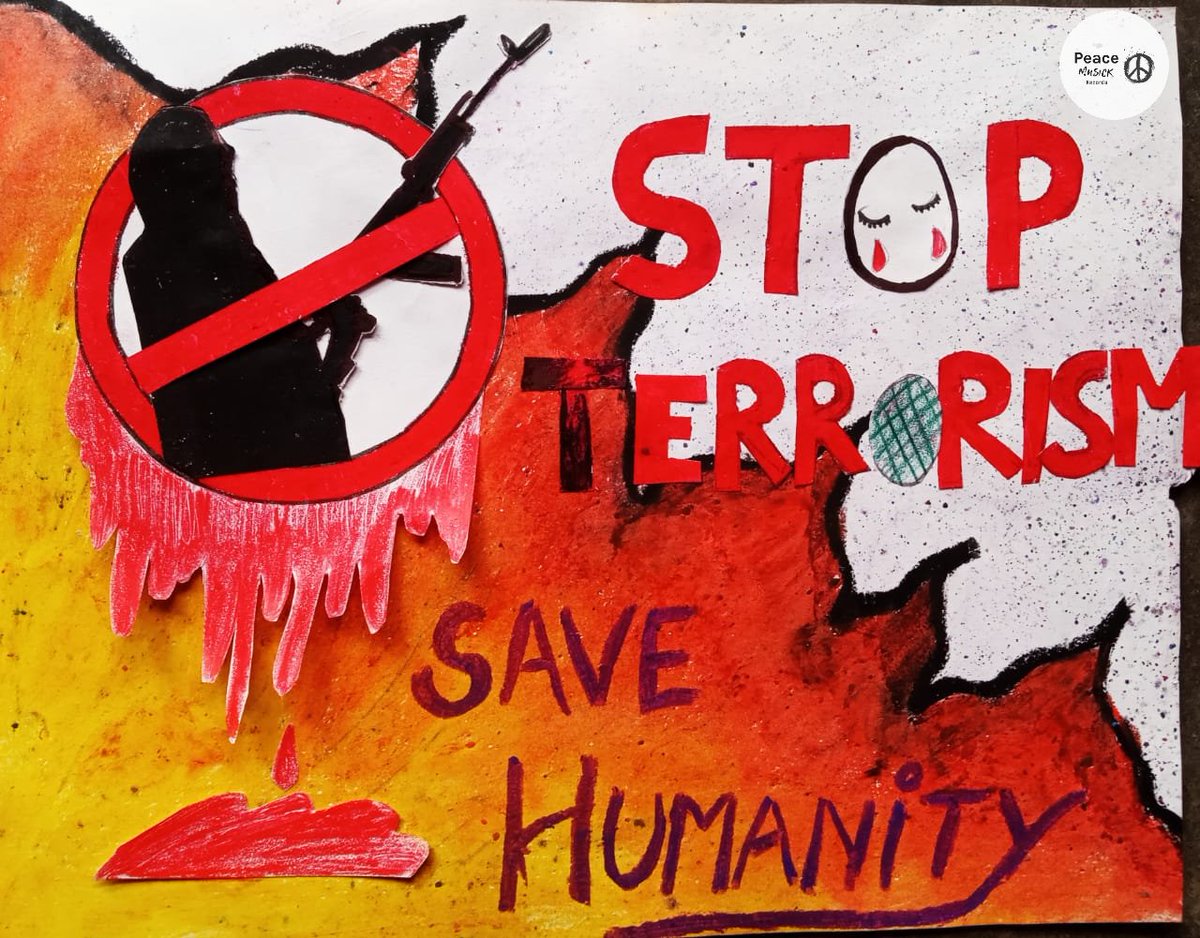 peacemusick's tweet photo. Let's not have an immortal voice towards terrorism ,stop it ,raise your voice. Sharing the beautiful poster made by #SwatiPandey 
#teampmr #peacemusick #poster #AntiTerrorismDay #humanity #aay_ho_toh_kuch_kar_k_jao #Save #hope #lockdown #coronavirus https://t.co/ANAVxjA2dj