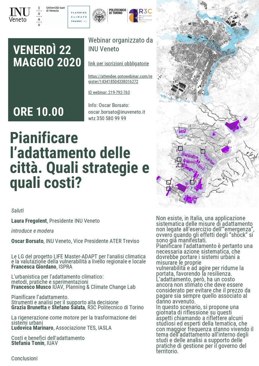 Su #pianificazione e #adattamento la sezione Veneto dell'INU organizza un webinar domani. Il programma e le informazioni per l'iscrizione inu.it/wp-content/upl…
