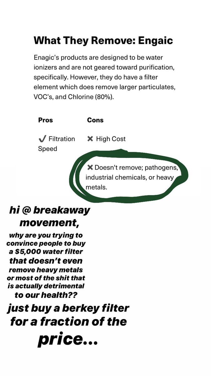 here is a comparison of a roughly $200 filter (berkey filter which is amazing btw) vs the kangen $4000-$5000 filter. please note how it doesn’t remove any heavy metals or toxins other than chlorine