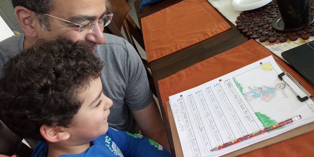 Wayland_CH's tweet photo. During SuperHero Spirit Week at Claypit Hill, this first grade Cub wrote about a real-life SuperHero, his Dad.  #claypitCREATEs https://t.co/50WEZRVQYf