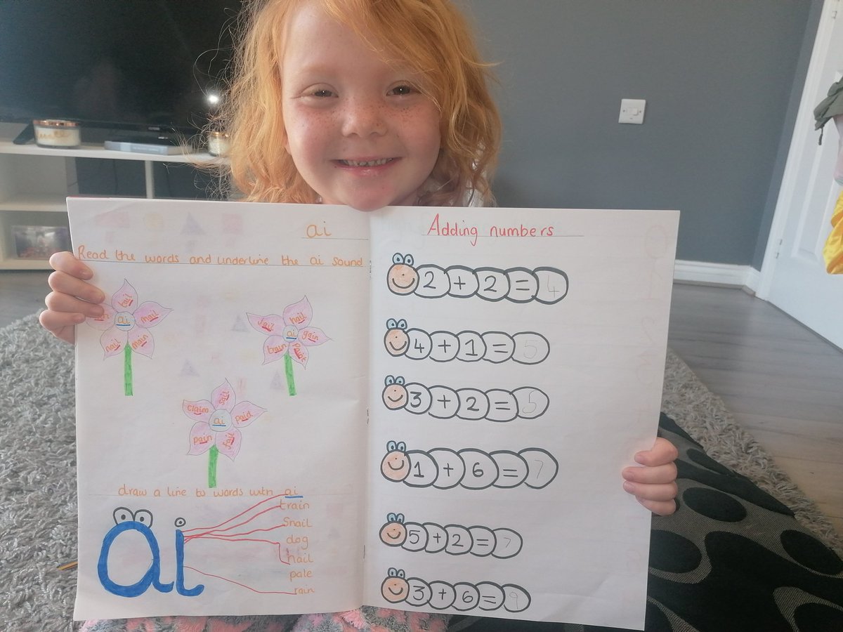 MccarronColleen's tweet photo. This mornings lesson consisted of learning more phonics finding and underlining the sound ai and drawing lines to the words which had the sound ai in..... Then we learnt some simple adding skills which she really enjoyed 🥰 #phonicsfun #maths @SoulsSchool  @Miss__Teaa https://t.co/vUb8qTfHpV