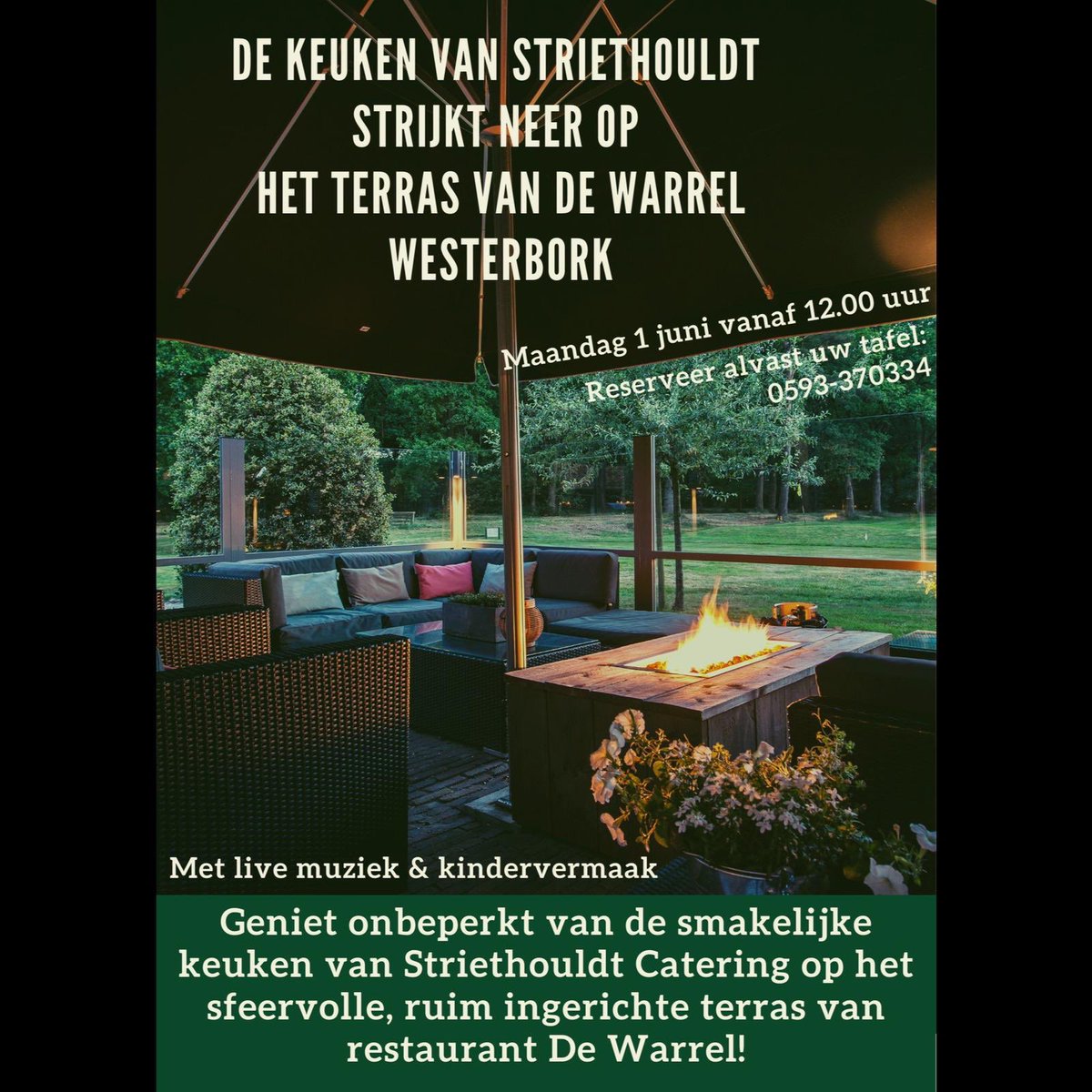MAANDAG 1 JUNI VANAF 12.00 UUR: Met waanzinnig lekkere StrietFood gerechtjes genieten op het ruime terras van <a href="/DeWarrel/">De Warrel</a> in Westerbork.
Voor prijzen en live muziek: houd onze social media in de gaten. #genieten #westerbork #drenthe #terras #anderhalvemeter#samensterk #horeca