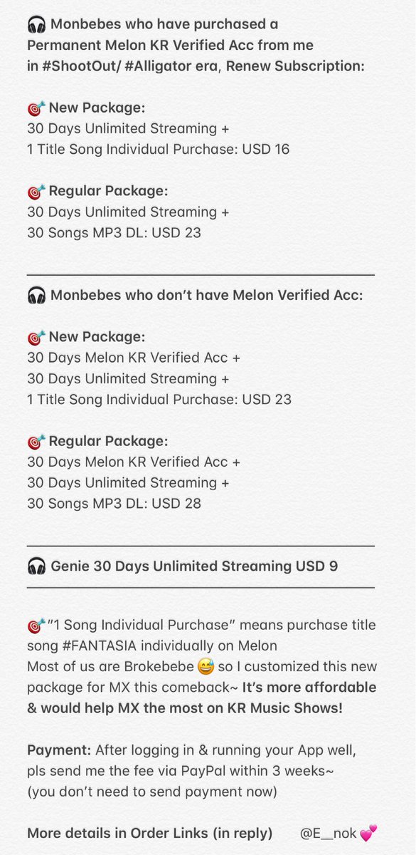 Pls support  #Monsta_X   on Digital!I’d like to help Int’l  #MBB purchase: #MelonVerified Acc+Unlimited Streaming+1 Title Song Individual PurchaseUSD 23Verified Acc+Unlimited Streaming+30 songs DLUSD 28Renew Subscription+DLUSD 16/ 23 #GenieUSD 9Details