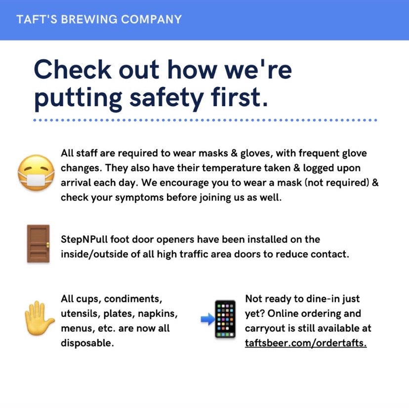 TaftsBrewingCo's tweet photo. We're back! And gooder than ever.
Check out all the rigorous steps we're taking ⬇️ https://t.co/a96BDS3Ez9