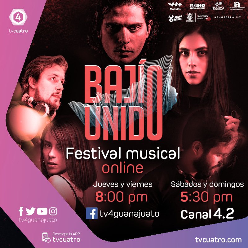JuanAguileraCid's tweet photo. #Concierto🎵| Bajío Unido, festival de música online🎻🎶🎷🎸
🗓️Jueves y viernes a las 8 pm por el Facebook de @tv4guanajuato / Sábados y domingos a las 5:30 pm
Canal 4.2 📺💻📱
#BajioUnido #ModularPresenta #QuédateEnCasa #LoViEnTV4 https://t.co/UubBwOkmgz