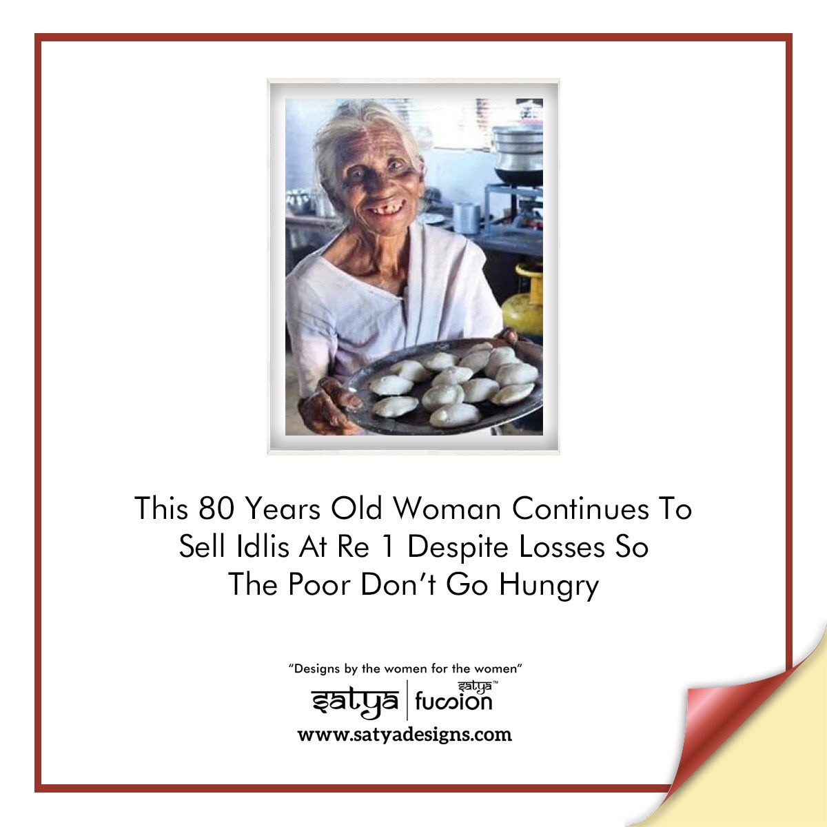 satyafusion's tweet photo. #CovidHeroes:
K Kamalathal, an 80-year-old woman based in Coimbatore, who has been preparing idlis for the poor and needy and selling them at Re 1 for months

#satyadesigns #satya #satyafusion #corona #indiafightscorona #heroes #humjeetenge #womenpower #wewillwin #pandemic https://t.co/TDZUcYKljM
