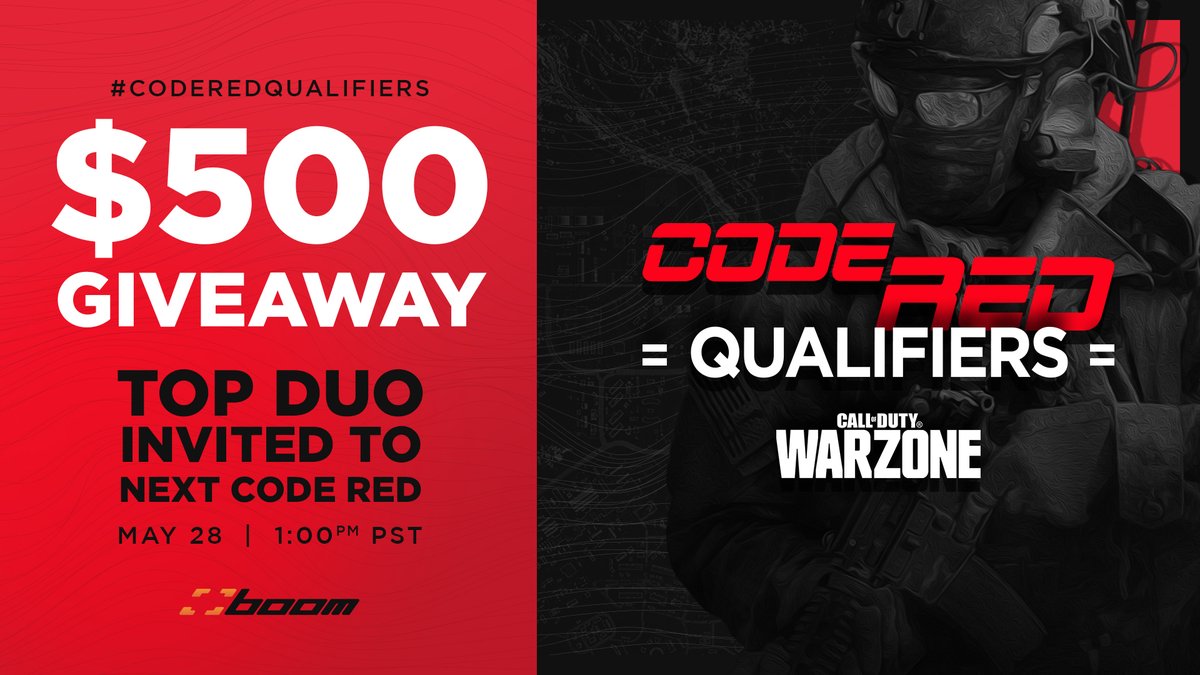 boomtv's tweet image. 🔥 $500 CASH #GIVEAWAY! Make sure you're registered for next Thursday: bit.ly/CodeRedQualifi… 🔥 

To enter:
🔗 Click here: gleam.io/nNdOt/boomtvs-…

💞 Like &amp;amp; RT this tweet
🔽 Reply to this tweet &amp;amp; tag a friend
👥 RT w/ comment your duo &amp;amp; #CodeRedQualifiers 
👉 Follow @GoBoomtv