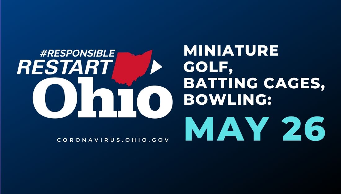 GovMikeDeWine's tweet image. Miniature golf, batting cages, and bowling alleys will be able to resume operations on May 26th if they can meet appropriate safety protocols. #ResponsibleRestartOhio #StaySafeOhio #InThisTogetherOhio