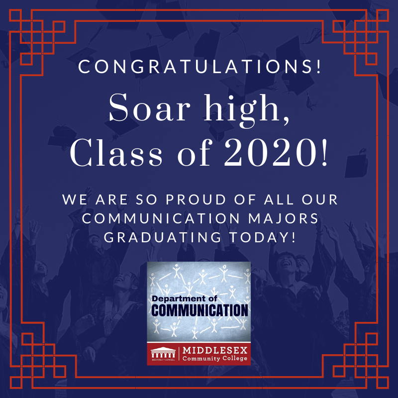 MCCcomartdesign's tweet photo. Congrats to our COM majors who are graduating today! We are so proud of all that you have accomplished! Good luck next year at Emerson, Ithaca, Fitchburg, Suffolk, Salem State, UML, UMass Amherst, SNHU, and the com field. #MCCcom #MCCgrad #ClassOf2020 https://t.co/GhPCzSKs7L