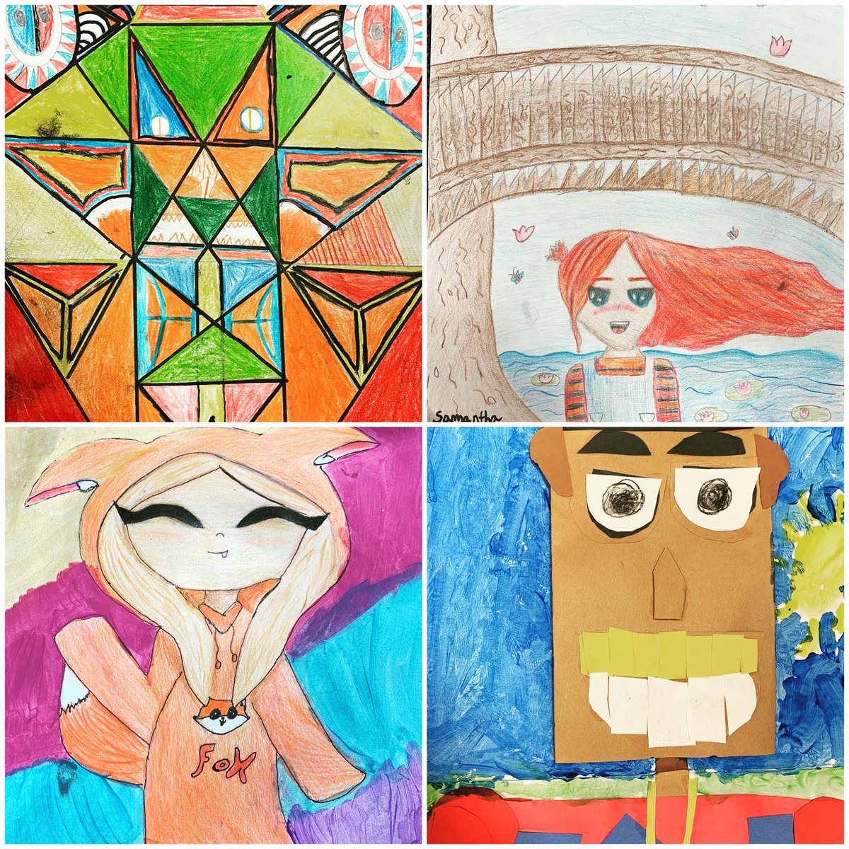 shadowbriar's tweet photo. A #BulldogShoutout to the 4th and 5th graders who joined me in art elective this year! They produced some of my favorite pieces! 😍😍😍 (2 of 2) https://t.co/vM7AXuILNj