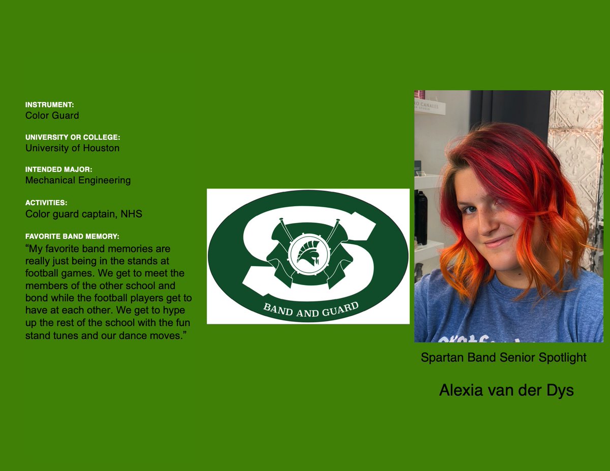 SENIOR SPOTLIGHT!! We are very excited to highlight our awesome Spartan Band Senior Class. We will highlight a different senior every couple of days. Please feel free to share great memories or well wishes for each student! 
<a href="/StratfordSBISD/">Stratford HS</a>
@SBISDFineArts